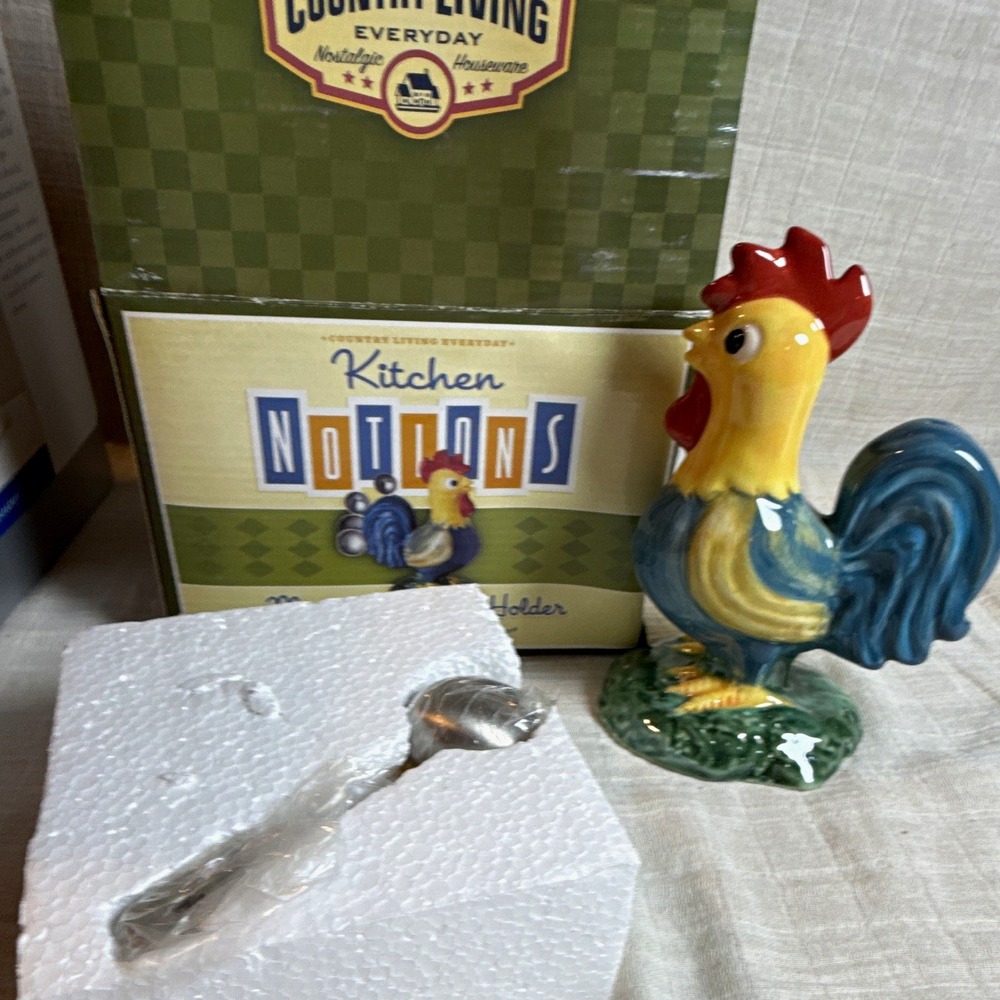 Cracker Barrel 5pc Rooster Measuring Spoons Set Ceramic Holder Caddy Multicolor